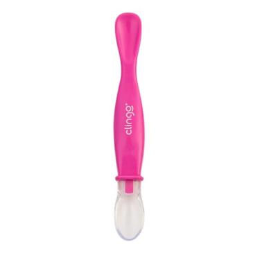 Imagem de Colher de Silicone com Ponta Dupla para Bebê, Rosa, 15,3 cm, BPA Free, para 6+ Meses