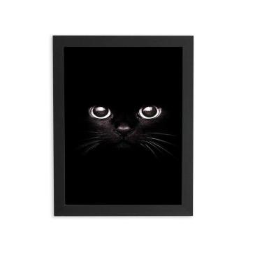 Imagem de Gato Preto Minimalista Quadro Moldura Preta 60X40Cm