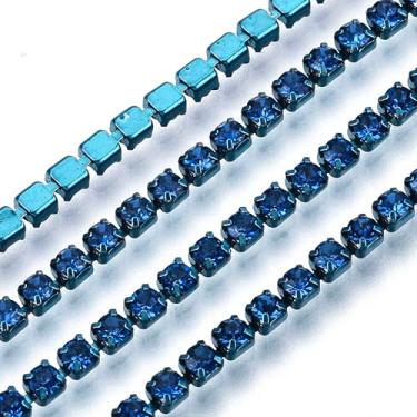 Imagem de KISSITTY Corrente de strass de 2 mm, cor azul Dodgerblue, SS6.5, corrente de copo com acabamento de cristal, enfeites para costura DIY, joias, festa de casamento, roupas, decoração, artesanato