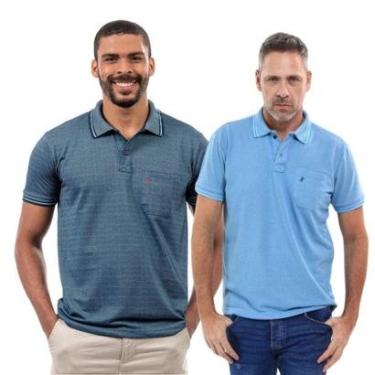 Imagem de Kit 2 Camisa Polo Masculina Pique Jacquard com Bolso Casual-Masculino