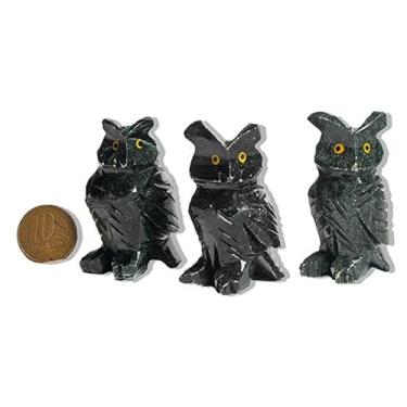 Imagem de Artesanato, 03 Coruja Preta Esculpida em Dolomita Pedra para Decoração