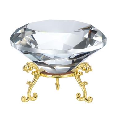 Imagem de PATIKIL Peso de papel de cristal de diamante, peso de papel de cristal de 80 mm / 3,15" com base de metal dourado 19 para decoração de mesa de escritório em casa, enfeites de festa de casamento