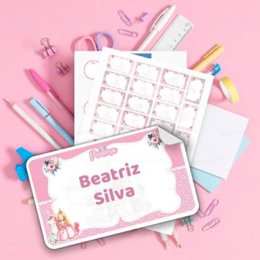 Imagem de Kit de Etiquetas Escolares Personalizadas Princesa 01 para material escolar infantil, identificação de cadernos, livros, lápis, lancheira e garrafinha