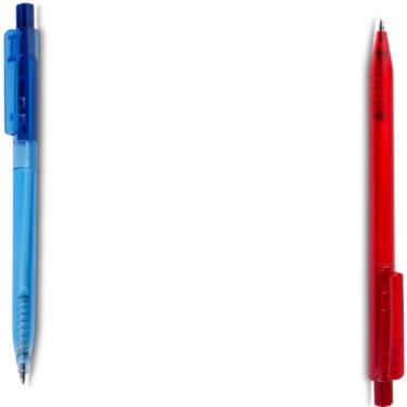 Imagem de Caneta Esferográfica em Alumínio Reciclado, Retrátil, Escrita Azul, Corpo Emborrachado, Ponta Touch, Refil Tipo Parker, Ambidestro, 15g (Azul e Vermelho)