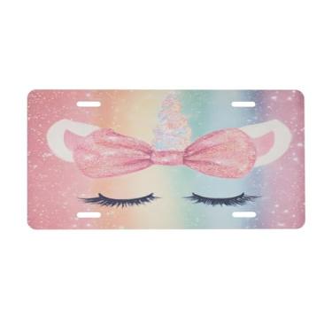 Imagem de Linda placa de licença colorida de unicórnio para frente do carro placas de carro alumínio metal adequado para caminhão, placa de porta de carro, bar, café, acessórios automotivos para homens e