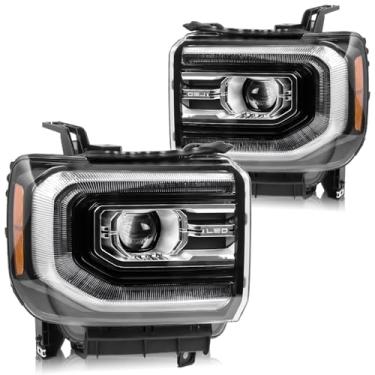 Imagem de LIWEDFG Conjunto de farol de LED completo compatível com GMC Sierra 1500 2014 2015 | Sierra 2500HD 3500HD 2015-2019 modelo W/O DRL, farol de projetor de lifting facial com lente transparente, conjunto