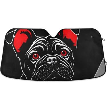 Imagem de Toldo de sol engraçado buldogue preto personalizado para para-brisa de carro bonito universal dobrável óculos de sol para janelas dianteiras floral automotivo M, 139,7 cm x 70,1 cm