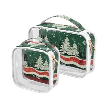 Imagem de GAIGEO Conjunto de bolsas de cosméticos transparentes London Red Bus com Big Ben, bolsa cosmética portátil com alça, acessórios de viagem, pacote com 2, Cervo da floresta de Natal de inverno - 12, one