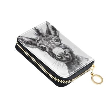 Imagem de Carteira pequena feminina para cartão de crédito, bloqueio de RFID, carteira para dinheiro de viagem com bolso para moedas, burro preto e branco