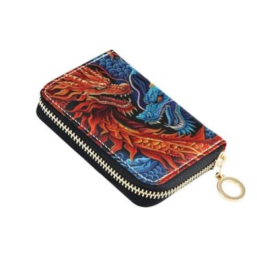 Imagem de Carteira feminina Blue Red Dragons com porta-cartões de couro com bloqueio de RFID à prova d'água com zíper e porta-cartões e dinheiro