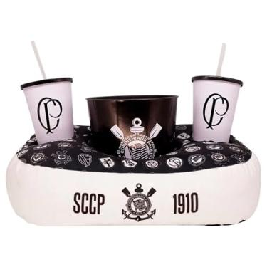 Imagem de Zonacriativa - Kit Almofada Pipoca Fibra Corinthians | Balde 4,2l e 2 copos 550ml | Ideal para maratonar séries e jogos do timão com conforto