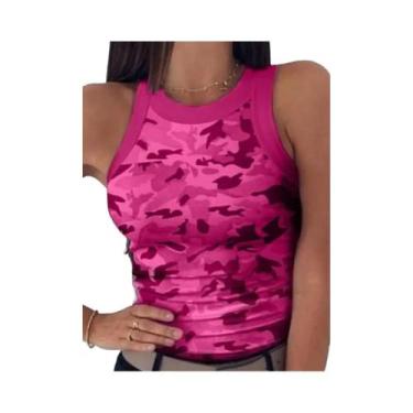 Imagem de Regata Feminina Camuflada Sem Mangas Com Gola Redonda Casual E Elástic