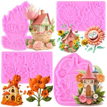 Imagem de MIYAHOUSE Moldes de silicone para decoração de bolos caseiros para decoração de bolos, cobertura de cupcake, pasta de goma de chocolate, argila de polímero, conjunto de 4