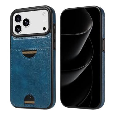 Imagem de HTVJFXCapa carteira vertical magnética para iPhone 14 em couro, resistente a impactos e com bolso (para iPhone 14/Azul)