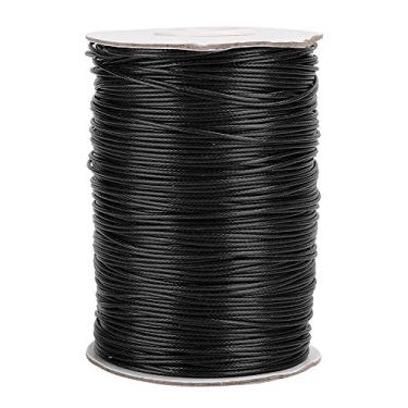 Imagem de Linha de cera DIY tecido à mão corda colar fio de algodão 1 mm ecologicamente correto macio durável elástico brilhante para fazer joias miçangas artesanato material de nylon 6 (Preta)