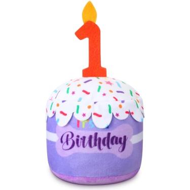 Imagem de Dansydaisy Acessórios de brinquedo de bolo de 1º aniversário para meninas e meninos, brinquedo de pelúcia roxo para decoração de festa de aniversário para cães grandes, médios e pequenos
