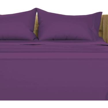 Imagem de Linens Limited Jogo de lençol de 4 peças king size 100% algodão egípcio 1000 fios, extra macio, lençóis de cama de luxo de hotel 38 cm bolsos profundos - cor ameixa lisa