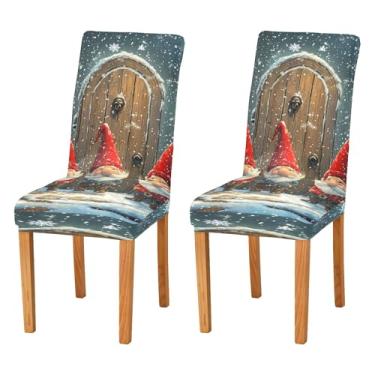 Imagem de SEHANY Conjunto de 4 capas de cadeira de gnomo de Papai Noel para sala de jantar, elástico, removível e lavável, para cozinha, hotel, festa, decoração de Natal