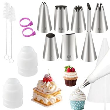 Imagem de LLMSIX Conjunto de 15 sacos de confeitar e pontas, sacos de confeitaria de algodão duráveis de 35,5 cm e 30,5 cm, kit de confeitar para padeiros e chefs caseiros, decoração de cupcakes de cobertura