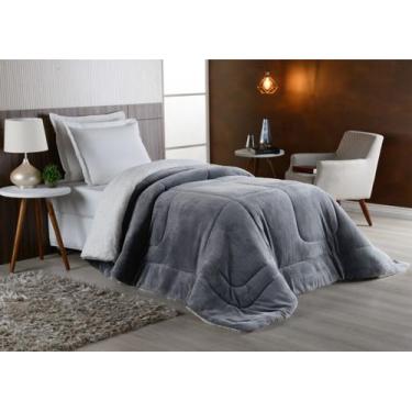 Imagem de Coberdrom Solteiro Dupla Face - Sherpa com Manta Coral Fleece Cinza - 