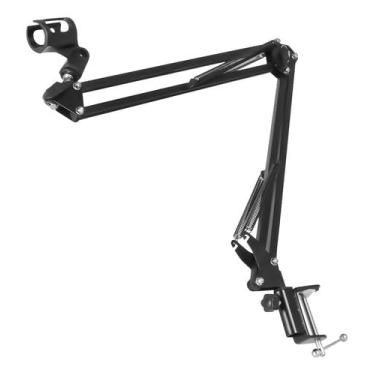Imagem de Suporte Para Microfone e Celular Tabel Articulado De Mesa Ajustável Braço Articulado Pedestal Condensador Podcast Live Gravação Streamer Cantor 2 em 1
