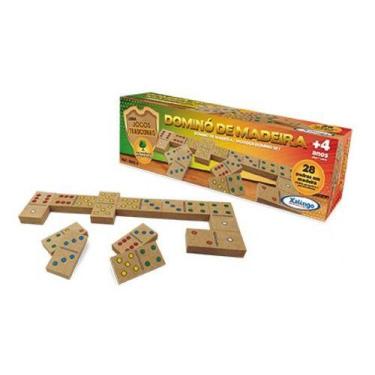 Imagem de Dominó Tradicional Em Madeira Jogo Clássico Pingos Coloridos - Xalingo