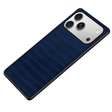 Imagem de Generisch Capa para iPhone 17/17 Air/17 Pro/17 Pro Max, capa protetora fina anti-impressão digital em couro com textura de crocodilo, capa fina para telemóvel (azul, 17 Pro Max)