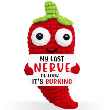 Imagem de Skyists Funny Gifts for Women Men Coworkers, Unique Crochet Chili Decor, Handmade Gag Gift for Friend, Boss, Sarcastic Desk Accessory Keepsake, “My Last Nerve” Card