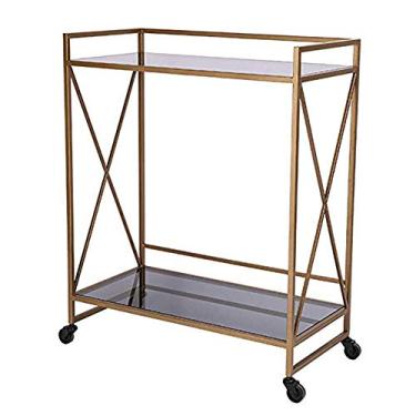 Imagem de pcagfaajmh Carrinho de armazenamento móvel, carrinho de servir de metal de cozinha de 2 níveis, prateleiras grandes com roda, carrinho de vinho, carrinho de chá, carrinho de jantar de vidro temperado