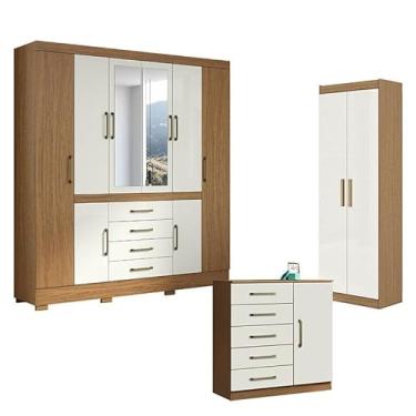 Imagem de Guarda Roupa Casal Nápole 2045149 e Armário Multiuso 2000191 e Cômoda Milão Atacama Off White - Aramóveis