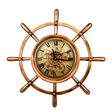 Imagem de AkosOL Relógio de parede retrô com engrenagem rolante relógio de parede industrial veleiro roda relógio decorativo romano para sala de estar, estudo, escritório, café