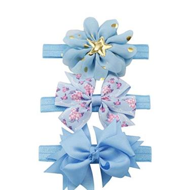 Imagem de 3 unidades/conjunto de lindas faixas de cabelo com laço para bebês recém-nascidos de 0 a 4 anos de idade com flores de chiffon e acessórios de cabelo