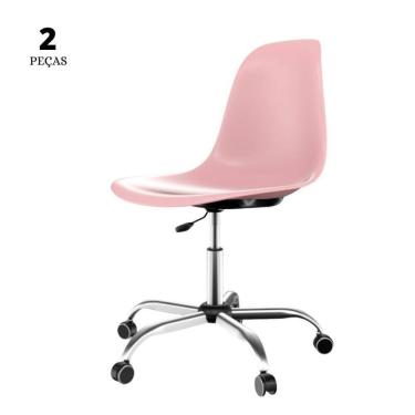 Imagem de Conjunto Com 2 Cadeiras Eames Office Rosa  Base Em Aço Cromado