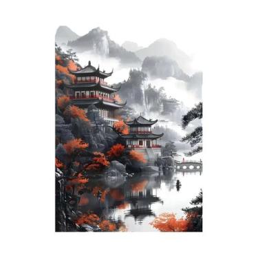 Imagem de Pintura Em Tela De Guerreiro Samurai Da Lua Vermelha, Paisagem Japones