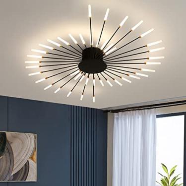 Imagem de Luminária de teto LED moderna e regulável com 42 lâmpadas, temperatura de cor de 3000 a 6000K, controle remoto e opção de iluminação para quarto, sala de estar e sala de jantar (preta, 42 lâ