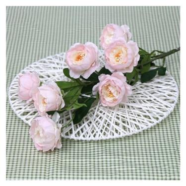 Imagem de KEG801302 Flores falsas simulando flores de seda peônia buquê de casamento, dama de honra, arranjo de flores, decoração de festa em casa, decoração de artigos de casamento (rosa claro)