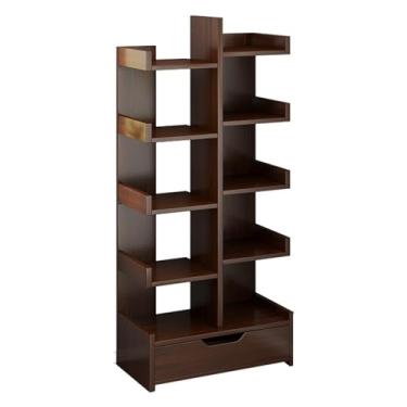 Imagem de Estante de armazenamento simples prateleira de livros montada na parede do chão ao teto rack de armazenamento multicamadas pequena estante de armazenamento doméstico armário de sala de estar