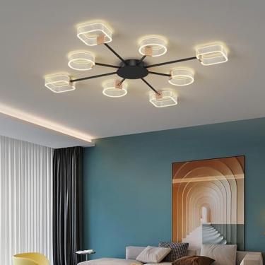 Imagem de Luminária de teto LED moderna e regulável com 10 lâmpadas, temperatura de cor de 3000-6000K, controle remoto, estilo lustre, ideal para sala de estar, quarto e sala de jantar (8 lâmpadas).