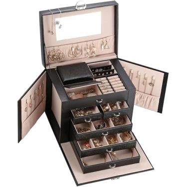 Imagem de Organizador de joias multicamadas - Armazenamento preto elegante para brincos, colares, anéis e acessórios - Solução ideal para caixa de joias para viagem e casa