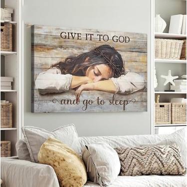 Imagem de Pôster com impressão Give It to God and Go to Sleep Girl Sleeping Girl Arte em tela Arte de parede Impressões de pintura Impressões de arte Imagem Casa Quarto Decoração Cristã Sem Moldura