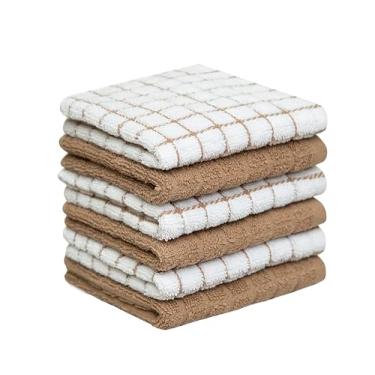 Imagem de Panos de prato de algodão premium Bumble 30,5 cm x 30,5 cm | Design Tan | 405 GSM | Toalhas de prato altamente absorventes e macias | Conjunto de toalhas de cozinha de algodão fiado 100% natural