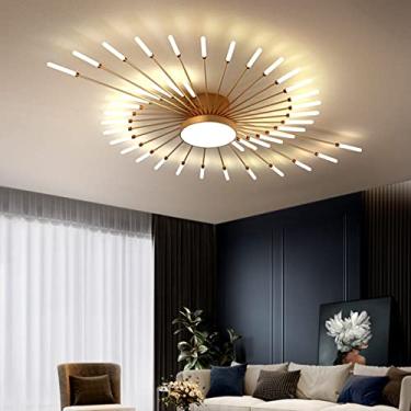 Imagem de Luminária de teto LED moderna e criativa com efeito fogos de artifício, 42 chamas, 4500K, com controle remoto, para quarto, sala de estar e sala de jantar (dourada, 42 lâmpadas).