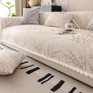 Imagem de Capa de sofá bordada, capa de sofá, protetor de móveis, macio, antiderrapante, fácil de instalar, perfeita para sofás seccionais, sala de estar em casa - bege | 70 x 180 cm