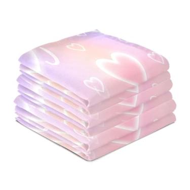 Imagem de Wassud Panos de prato de cozinha gradiente corações pacote com 6 panos de prato macios com laço para pendurar toalha de mão super absorvente de secagem rápida toalhas de chá de mesa decorativas 71 x