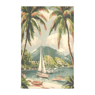 Imagem de xigua Conjunto de 1 panos de prato de cozinha com cena de praia tropical, macios e altamente absorventes de secagem rápida para limpeza de pratos e limpeza à mão, 71 x 45 cm