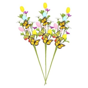 Imagem de IEUDNS Conjunto de 3 Arranjos de Flores Artificiais em Formato de Ovo, Duráveis, com Ovos E Borboletas.