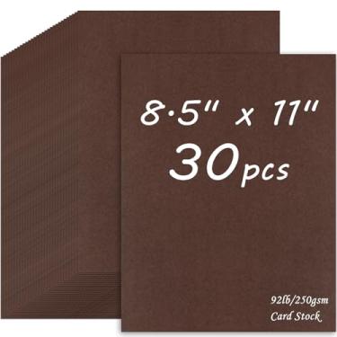 Imagem de 30 folhas de cartolina marrom escuro 21 x 28 cm, papel de artesanato de 250 g/m², cor de café, papel grosso para fazer cartões, scrapbooking, artesanato DIY, cartões comemorativos, convites, menus