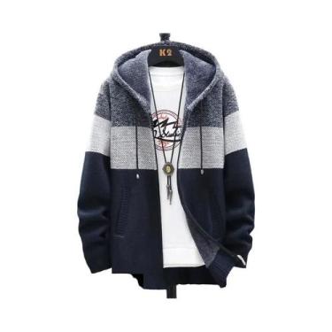 Imagem de Cardigã De Fleece Com Zíper Para Homens, Jaqueta Casual De Veludo List