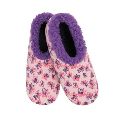 Imagem de Snoozies Meias femininas forradas com sherpa – Pantufas fofas e fofas com sola antiderrapante – Pantufas femininas quentes, Desenho floral, Large