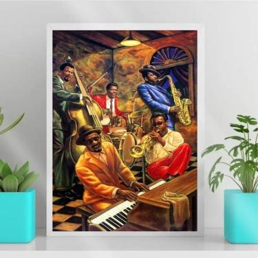 Imagem de Quadro Decorativo Jazz Band 45x34cm - Madeira Branca